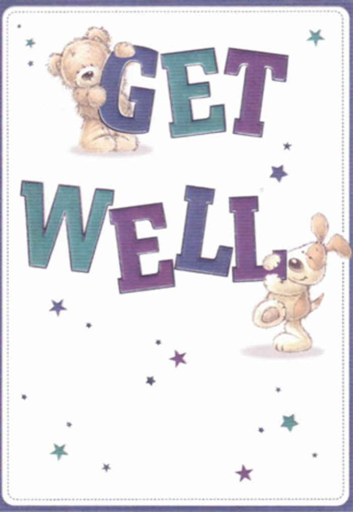 Radiating encouragement with a playful, heartfelt touch, this get well card stands out thanks to a charming illustration of a plush bear and a mischievous puppy. Both companions are captured in a moment of togetherness, sharing bright wishes beneath the gentle glow of scattered stars-each star a glimmer of hope reminiscent of spring evenings in Mile End's canal paths. The typography is bold and inviting; letters filled with deep indigo and aqua hues seemingly rise from the page, grounded in the kind of confidence Mile End Florist brings to every bespoke creation. You can almost feel the bear's soft fur and the puppy's velvety ears, textures rendered so vividly they evoke the tactile pleasure of running your fingers along fresh flower petals. The clean, luminous background brings clarity and a sense of renewal, essential for anyone experiencing a tough moment. This card's joyful mood calls to mind the uplifting gestures of sending flowers down Globe Road-simple acts rooted in genuine care. Pairing this card with a bouquet becomes a combined message of positivity, cheer, and heartfelt support for someone you wish to see well again, echoing the neighbourhood's vibrant, nurturing spirit.